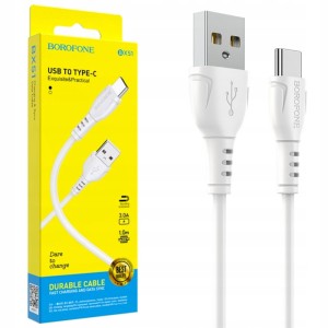 SZYBKI KABEL BOROFONE BX51 TYPE-C PRZEWÓD DO HUAWEI SAMSUNG XIAOMI 3A 1M