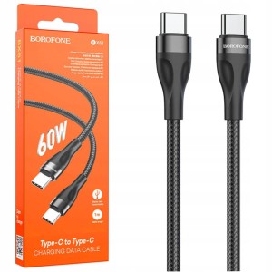 SZYBKI I MOCNY KABEL BOROFONE BX61 2X USB TYPE-C 1M 60W DO SAMSUNG XIAOMI