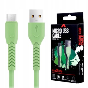 KABEL MICRO-USB MAXLIFE MXUC-04 3A 1M SAMSUNG HUAWEI ZIELONY