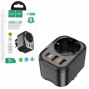 HOCO SZYBKA ŁADOWARKA 3A 3xUSB + GNIAZDO SIECIOWE