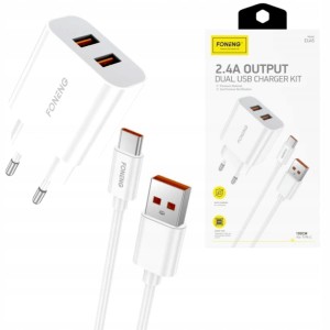 FONENG ŁADOWARKA SIECIOWA DUAL USB 2 x USB 2,4A 12W KABEL USB TYPE-C