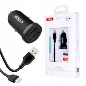 ŁADOWARKA SAMOCHODOWA XO TZ08 2x USB KABEL LIGHTNING 1M SZYBKIE ŁADOWANIE