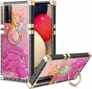 ETUI LUKSUSOWE DO HUAWEI P SMART 2021 GLAMOUR MARMUR BROKAT RING + SZKŁO
