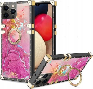 ETUI LUKSUSOWE DO IPHONE 14 PRO GLAMOUR MARMUR BROKAT RING CASE + SZKŁO