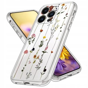 ETUI DO IPHONE 14 PRO MAX Przezroczyste KWIATY SILIKON OCHRONA CASE + SZKŁO