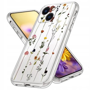 ETUI DO IPHONE 15 PLUS Przezroczyste KWIATY SILIKON OCHRONA CASE + SZKŁO
