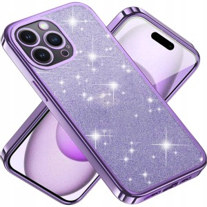 ETUI DO IPHONE 14 PRO SILIKONOWE BROKATOWE 2W1 CLEAR GLITTER CASE + SZKŁO