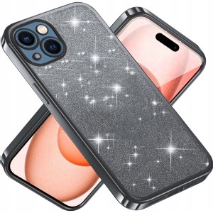 ETUI DO IPHONE 13 SILIKONOWE BROKATOWE 2W1 CLEAR GLITTER CASE SLIM + SZKŁO