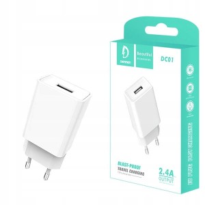 ŁADOWARKA USB SIECIOWA 2.4A + KABEL 2400mA 12W DENMEN BIAŁA