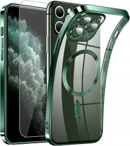 ETUI DO IPHONE 14 PRO BROKATOWE 2W1 CLEAR MAGSAFE SILIKON CASE + SZKŁO CASE
