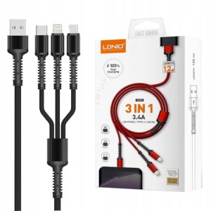 KABEL 3W1 LNDIO PRZEWÓD UNIWERSALNY TYPE-C LIGHNTING MICRO USB