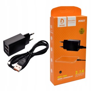 ŁADOWARKA SIECIOWA 2.1A + KABEL TYP-C USB CZARNA DENMEN 2100mA DC02T