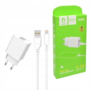 ŁADOWARKA SIECIOWA DENMEN DC02L DUAL 2,1A KABEL LIGHNTING MOCNA