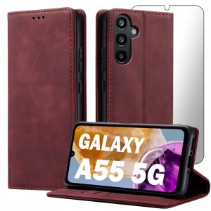 ETUI Z KLAPKĄ DO SAMSUNG A55 5G ECOSKÓRA PORTFEL MAGNETYCNE Ochrona + SZKŁO