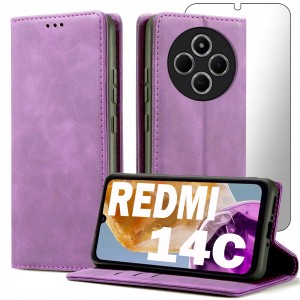 ETUI Z KLAPKĄ DO XIAOMI REDMI 14C ECOSKÓRA PORTFEL MAGNET SMART + SZKŁO