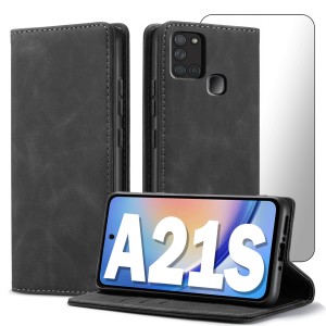 ETUI Z KLAPKĄ DO SAMSUNG A21S ECOSKÓRA PORTFEL MAGNETYCNE Ochrona + SZKŁO