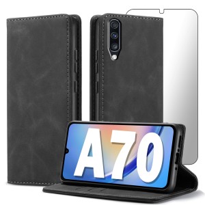 ETUI Z KLAPKĄ DO SAMSUNG A70 ECOSKÓRA PORTFEL MAGNETYCZNE Ochrona + SZKŁO