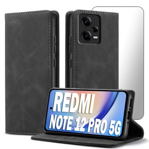 ETUI Z KLAPKĄ DO XIAOMI REDMI NOTE 12 PRO 5G ECOSKÓRA MAGNETYCZNE + SZKŁO