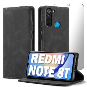 ETUI Z KLAPKĄ DO XIAOMI REDMI NOTE 8T ECOSKÓRA PORTFEL MAGNETYCZNE + SZKŁO