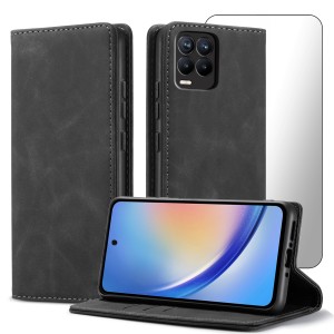 ETUI Z KLAPKĄ DO REALME 8 / 8 PRO ECOSKÓRA PORTFEL MAGNETYCNE CASE + SZKŁO