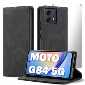 ETUI Z KLAPKĄ DO MOTOROLA MOTO G84 5G ECOSKÓRA PORTFEL MAGNETYCZNE + SZKŁO