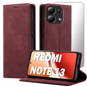 ETUI Z KLAPKĄ DO XIAOMI REDMI NOTE 13 / 13 4G ECOSKÓRA MAGNETYCNE + SZKŁO