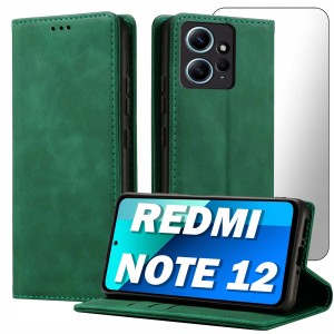 ETUI Z KLAPKĄ DO XIAOMI REDMI NOTE 12 / 12 4G ECOSKÓRA MAGNETYCNE + SZKŁO