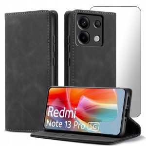 ETUI Z KLAPKĄ DO XIAOMI REDMI NOTE 13 PRO 5G ECOSKÓRA MAGNETYCNE + SZKŁO