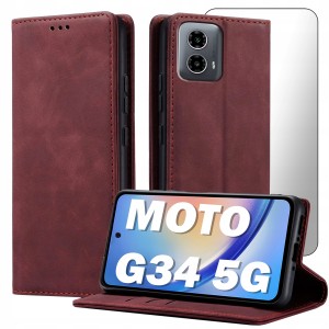 ETUI Z KLAPKĄ DO MOTOROLA MOTO G34 5G ECOSKÓRA PORTFEL MAGNETYCNE + SZKŁO