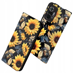 ETUI Z KLAPKĄ DO XIAOMI REDMI NOTE 10 PRO PORTFEL MAGNETYCZNE KWIATY + SZKŁO