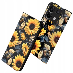 ETUI Z KLAPKĄ DO XIAOMI REDMI 13 PRO 5G PORTFEL MAGNETYCZNE KWIATY + SZKŁO