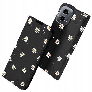 ETUI Z KLAPKĄ DO MOTOROLA MOTO G34 5G PORTFEL MAGNETYCZNE Stokrotki + SZKŁO