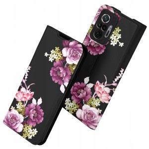 ETUI Z KLAPKĄ DO XIAOMI REDMI NOTE 10 PRO PORTFEL MAGNET KWIATY + SZKŁO