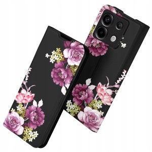 ETUI Z KLAPKĄ DO XIAOMI REDMI NOTE 13 PRO 5G PORTFEL MAGNET KWIATY + SZKŁO