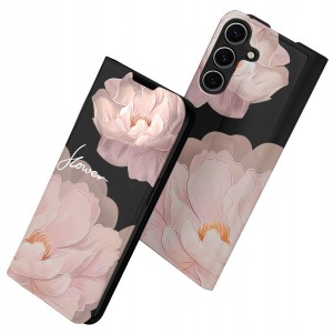 ETUI Z KLAPKĄ DO SAMSUNG S23 FE PORTFEL MAGNETYCZNE STYLOWE KWIATY + SZKŁO