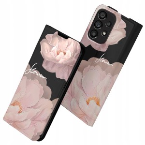 ETUI Z KLAPKĄ DO SAMSUNG A53 5G PORTFEL MAGNETYCZNE STYLOWE KWIATY + SZKŁO
