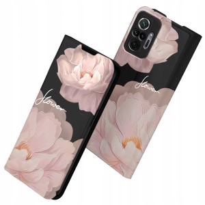 ETUI Z KLAPKĄ DO XIAOMI REDMI NOTE 10 PRO PORTFEL MAGNET KWIATY + SZKŁO