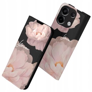 ETUI Z KLAPKĄ DO XIAOMI REDMI NOTE 13 / 13 4G PORTFEL MAGNET KWIATY + SZKŁO
