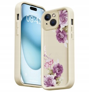 ETUI DO IPHONE 14 SILIKON SOFT MATT OCHRONA APARATU CASE KWIATY 3D + SZKŁO