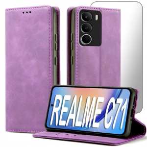 ETUI Z KLAPKĄ DO REALME C71 ECOSKÓRA PORTFEL MAGNETYCZNE OCHRONA + SZKŁO