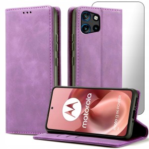 ETUI Z KLAPKĄ DO MOTOROLA MOTO G86 POWER ECOSKÓRA PORTFEL MAGNETYK + SZKŁO