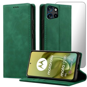 ETUI Z KLAPKĄ DO MOTOROLA MOTO G86 5G ECOSKÓRA PORTFEL MAGNETYCZNE + SZKŁO