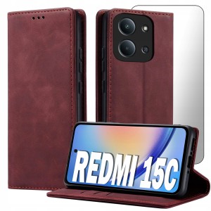 ETUI Z KLAPKĄ DO XIAOMI REDMI 15C 4G / 5G ECOSKÓRA PORTFEL MAGNET + SZKŁO