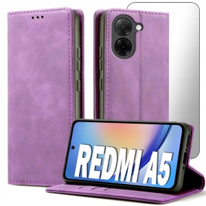 ETUI Z KLAPKĄ DO XIAOMI REDMI A5 ECOSKÓRA PORTFEL MAGNETYCZNE CASE + SZKŁO