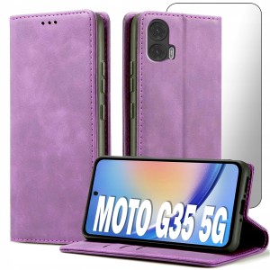 ETUI Z KLAPKĄ DO MOTOROLA MOTO G35 5G ECOSKÓRA PORTFEL MAGNETYCZNE + SZKŁO