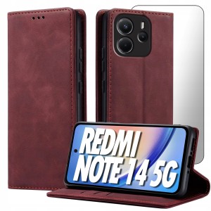 ETUI Z KLAPKĄ DO XIAOMI REDMI NOTE 14 5G ECOSKÓRA PORTFEL MAGNET + SZKŁO