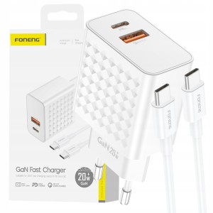 Ładowarka sieciowa SZYBKA 2x USB 1xUSB kabel USB Type-C FONENG