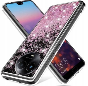 ETUI DO REALME C67 5G SILIKONOWE BROKATOWE LIQUID GLITTER CASE + SZKŁO