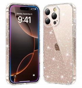 ETUI DO IPHONE 16 PRO Przezroczyste BROKATOWY SILIKON TPU SLIM CASE + SZKŁO