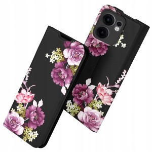 ETUI Z KLAPKĄ DO OPPO RENO13 F / FS PORTFEL MAGNET STYLOWE KWIATY + SZKŁO
